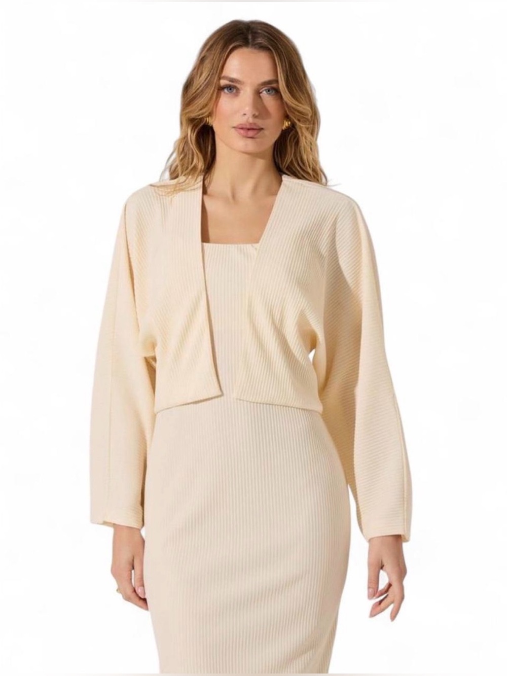 ASTR the Label Size XS Cream Ribbed Two-Piece Ribbed Knit Dress Set